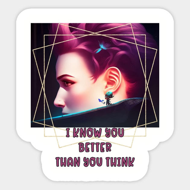 I know you better than you think (profile of redheaded girl) Sticker by PersianFMts